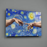 Hands of God and Adam in Van Gogh Style Glass Wall Art.