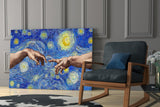 Hands of God and Adam in Van Gogh Style Glass Wall Art.