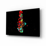 Rot-Türkis-Spritzer auf Schwarz Glasbild - 72x46 cm