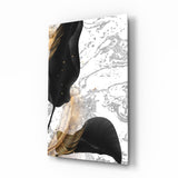 Black Gold Leaf Marble Glass Wall Art - 72x46 cm