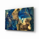 Blue Gold Ink Currents Glass Wall Art - 72x46 cm