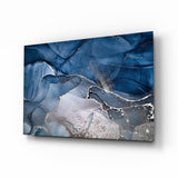 Tinta Azul Acero Dorado cuadro de cristal - 72x46 cm