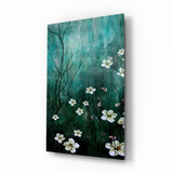 Rama Florida Brumosa Verde Esmeralda cuadro de cristal - 72x46 cm