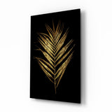 Hoja de Palma Dorada sobre Negro cuadro de cristal - 72x46 cm