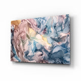 Pastellblau-Rosa Tintenfluss Glasbild - 72x46 cm