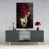 Rose And Woman Glass Wall Art.