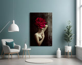 Rose And Woman Glass Wall Art.