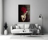 Rose And Woman Glass Wall Art.