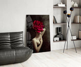 Rose And Woman Glass Wall Art.