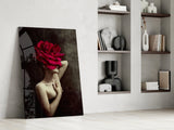 Rose And Woman Glass Wall Art.