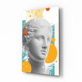 Orange Circles Venus Bust Glass Wall Art - 72x46 cm