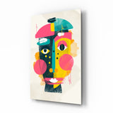 Pink Yellow Collage Cubist Face Glass Wall Art - 72x46 cm