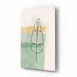 Salbeigrün-Gelbes Linienkunst-Blatt Glasbild - 72x46 cm