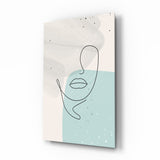 Mint Grey Line Face With Lips Glass Wall Art - 72x46 cm