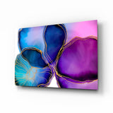 Violett Blau Gold Marmoräderung Glasbild - 72x46 cm