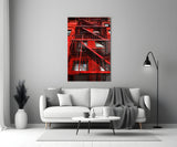 Red Stairs Glass Wall Art.