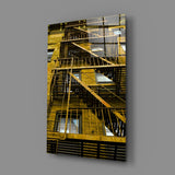 Yellow Stairs Glass Wall Art.