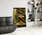 Yellow Stairs Glass Wall Art.