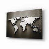 Carte du Monde en Relief Chromé tableau en verre - 72x46cm