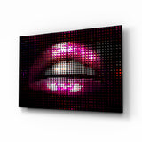Pinke Disco-Punkt Pixel Lippen Glasbild - 72x46 cm