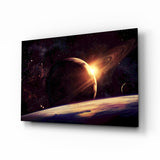 Amanecer detrás del Planeta cuadro de cristal - 72x46 cm