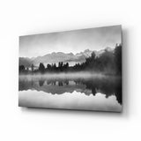 Miroir de Lac Brumeux Monochrome tableau en verre - 72x46cm