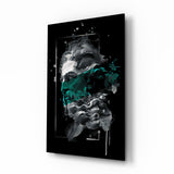 Poseidon-Büste mit Smaragdgrünem Farbstreifen Glasbild - 72x46 cm