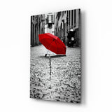 Ombrello Rosso Solitario Strada di Ciottoli quadro in vetro - 72x46 cm