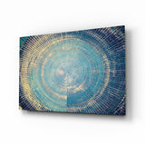 Blau-Goldenes Strahlenringe Mosaik Glasbild - 72x46 cm