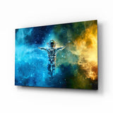 Astronauta con Brazos Abiertos en la Nebulosa cuadro de cristal - 72x46 cm