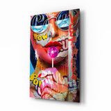 Pop Art Bubblegum Graffiti Face Glass Wall Art - 72x46 cm