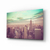Teal Sky Aerial Manhattan Skyline Glass Wall Art - 72x46 cm