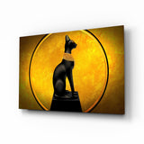 Statua di Gatto Egizio Luna Dorata quadro in vetro - 72x46 cm