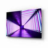 Violet Neon Tube Corridor Glass Wall Art - 72x46 cm