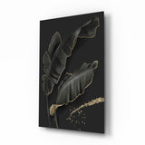 Goldkontur Schwarze Blätter Glasbild - 72x46 cm