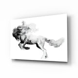 Ink Smoke Galloping Horse Glass Wall Art - 72x46 cm