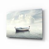 Misty Ocean Rowboat And Macaw Glass Wall Art - 72x46 cm