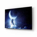 Starry Sky Moon Holder Spaceman Glass Wall Art - 72x46 cm