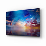 Heißluftballon Halbmond Meer Glasbild - 72x46 cm