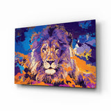 León Salpicadura Morado y Naranja cuadro de cristal - 72x46 cm