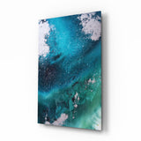 Vague Bleu Marine et Sarcelle Profond tableau en verre - 72x46cm