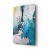 Cascata d'Inchiostro Turchese e Giallo quadro in vetro - 72x46 cm