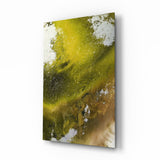 Olive Green Gold Fluid Ink Glass Wall Art - 72x46 cm