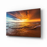 Coucher de Soleil Ciel Ardent sur la Plage tableau en verre - 72x46cm