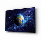Erdkugel und Sternengalaxie Glasbild - 72x46 cm
