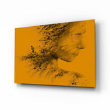 Double Exposition Femme et Oiseau Ambre tableau en verre - 72x46cm
