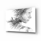 Perfil de Mujer Rama de Árbol en Blanco y Negro cuadro de cristal - 72x46 cm