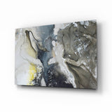 Charcoal And Yellow Ink Swirl Marble Glass Wall Art - 72x46 cm