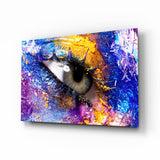 Blau-Gold Kosmisches Glitzer-Auge Glasbild - 72x46 cm