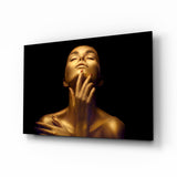 Golden Skin Neck Pose Woman Glass Wall Art - 72x46 cm